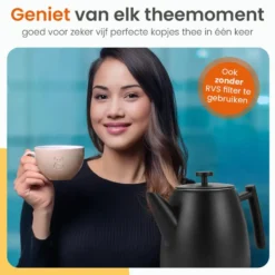Goliving Theekan met Filter - 1 Liter - Zwart