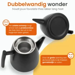 Goliving Theekan met Filter - 1 Liter - Zwart