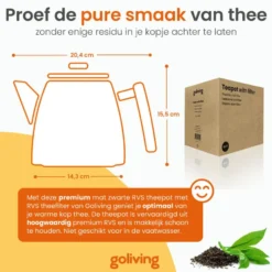 Goliving Theekan met Filter - 1 Liter - Zwart
