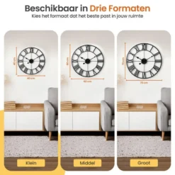Goliving Wandklok Industrieel - Stil uurwerk - Metaal - Ø 70 cm - Zwart