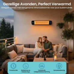 Gologi Slimme Terrasverwarmer - Heater Elektrisch - 2000W - Zwart