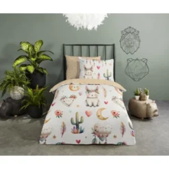 Good Morning Boho Kinderdekbedovertrek met Schattig Konijntje en Bloemenkroon