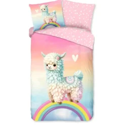 Good Morning Kinderdekbedovertrek Alpaca Regenboog