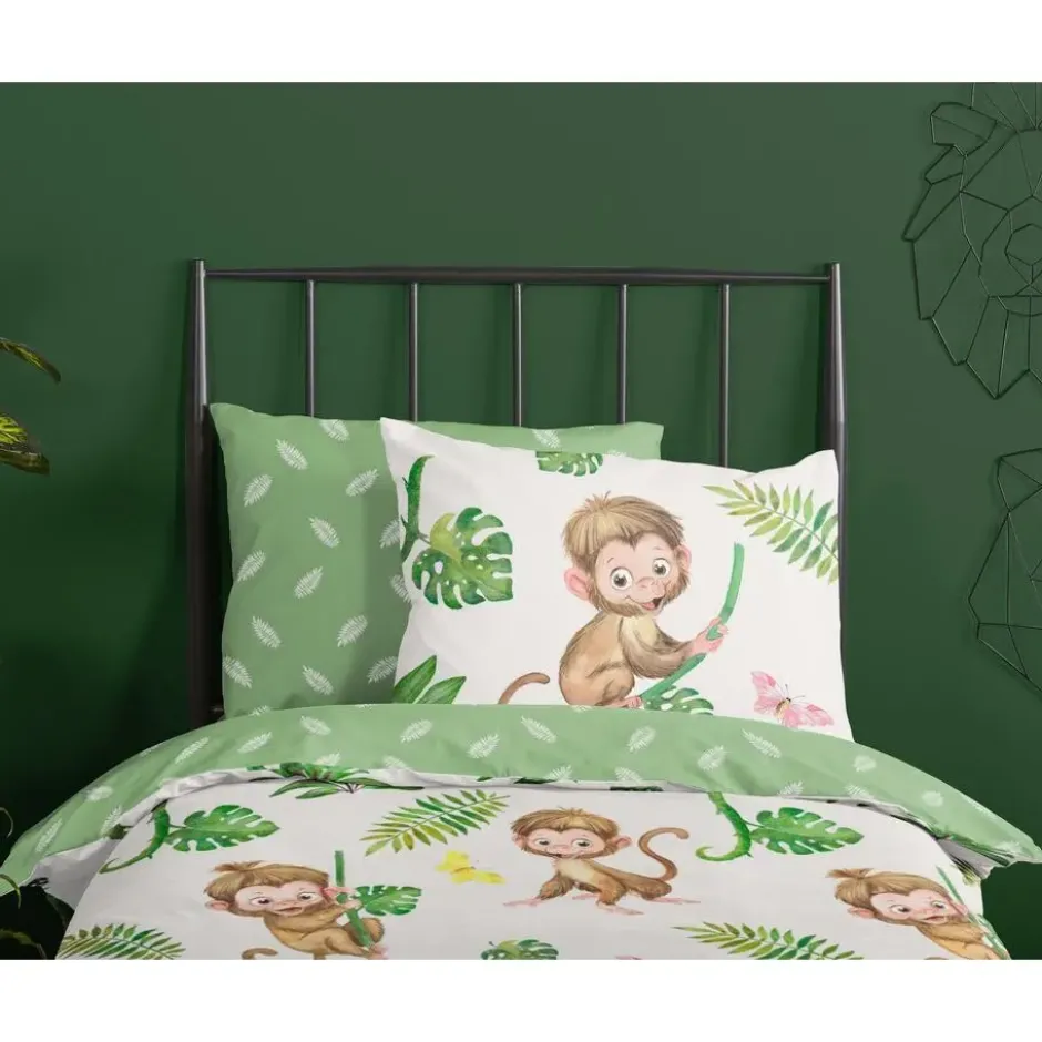 Good Morning Monkey Town Kinderdekbedovertrek Groen