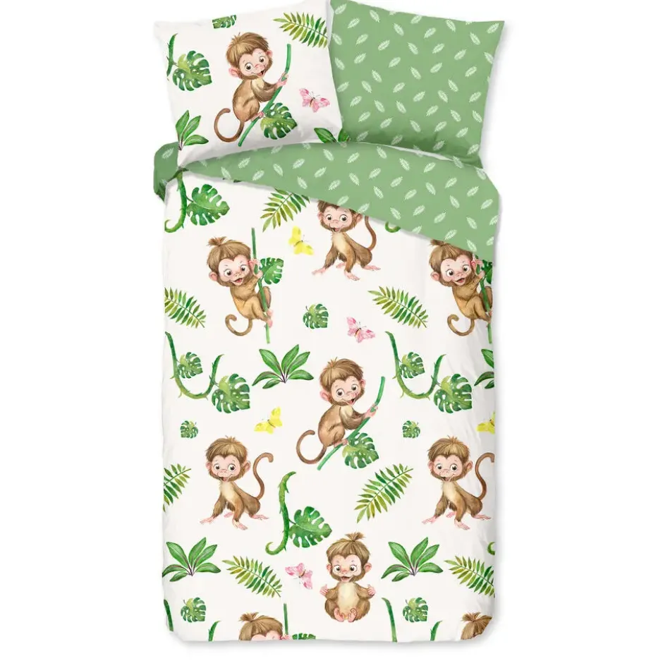 Good Morning Monkey Town Kinderdekbedovertrek Groen
