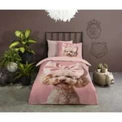 Good Morning Poedel Roxy Kinderdekbedovertrek Roze