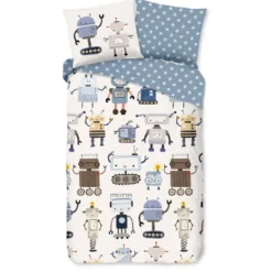 Good Morning Robots Kinderdekbedovertrek Blauw