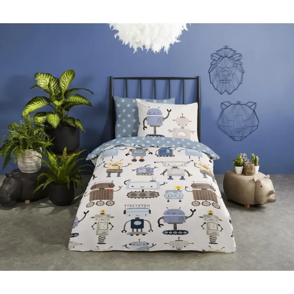 Good Morning Robots Kinderdekbedovertrek Blauw