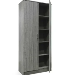 Grijze eik opbergkast Ray 80 cm met 2 deuren en 4 planken
