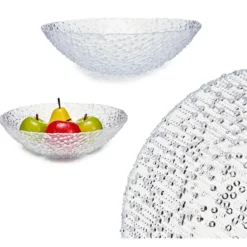Grote fruitschaal - rond - 31 cm - bewerkt glas - schaal