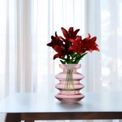 Hakbijl Glass Bloemenvaas Aline - roze - glas - D16 x H25