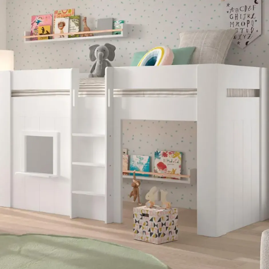 Halfhoogslaper Reno met speelhuisje - 206x104x120 cm - Wit
