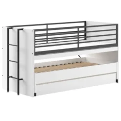Halfhoogslaper Sammie 90x200cm met 2 slaapplaatsen, bedlade en bureau - wit