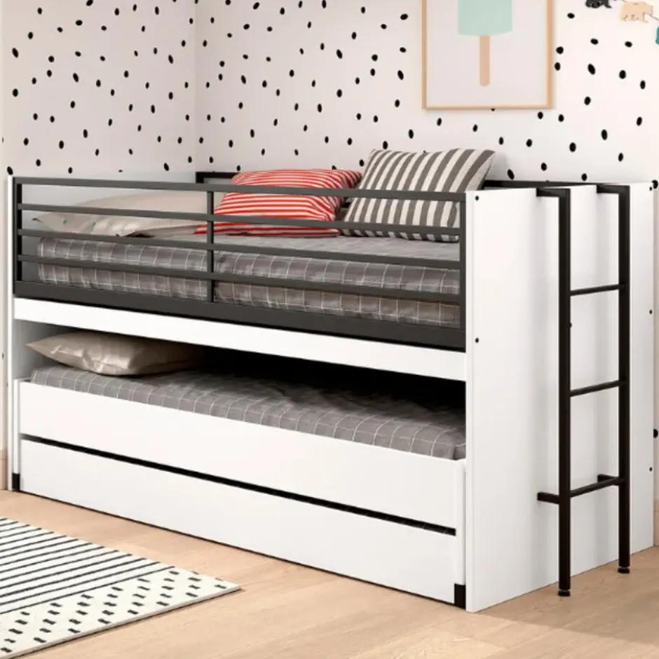Halfhoogslaper Sammie 90x200cm met 2 slaapplaatsen, bedlade en bureau - wit