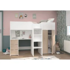 Halfhoogslaper Tristan - wit/eiken - 90x200 cm