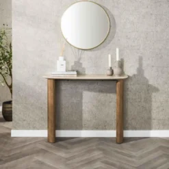 Haltafel Hout/Travertin - 100x35x76cm - Make-up Tafel - Romano