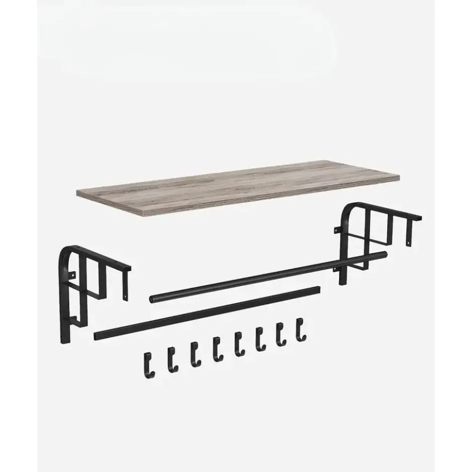 Hangende Kapstok met Plank, 5 haken - Grijs zwart