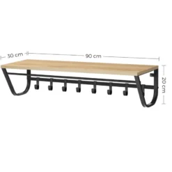 Hangende Kapstok voor Muur of Wand - 8 Haken en 1 Bar - 90 cm Lang - Lichte Eik