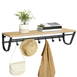 Hangende Kapstok voor Muur of Wand - 8 Haken en 1 Bar - 90 cm Lang - Lichte Eik