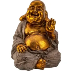 Happy Boeddha beeldje - binnen/buiten - kunststeen - 33 x 25 cm