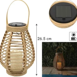 HDF Zonnelantaarn tafellamp - Solar -rotan - 26,5 cm -kaarseffect