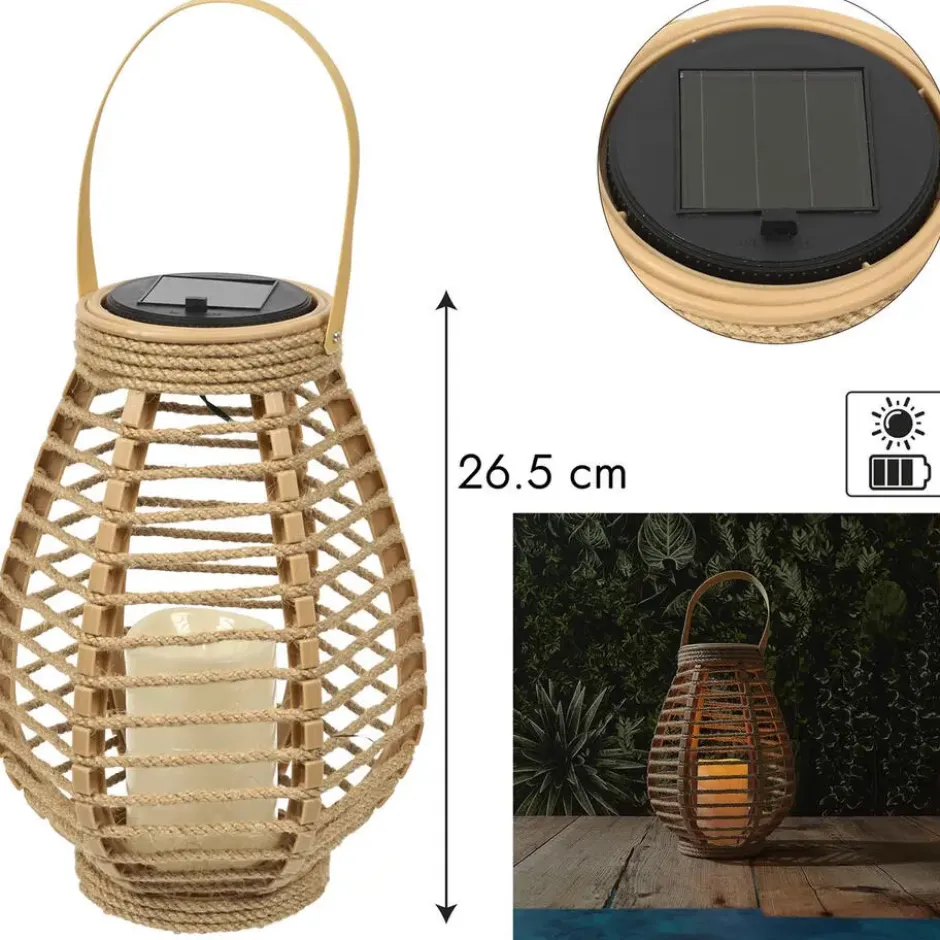 HDF Zonnelantaarn tafellamp - Solar -rotan - 26,5 cm -kaarseffect
