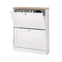 Heide - Schoenenkast met 2 kleppen in wit hout effect