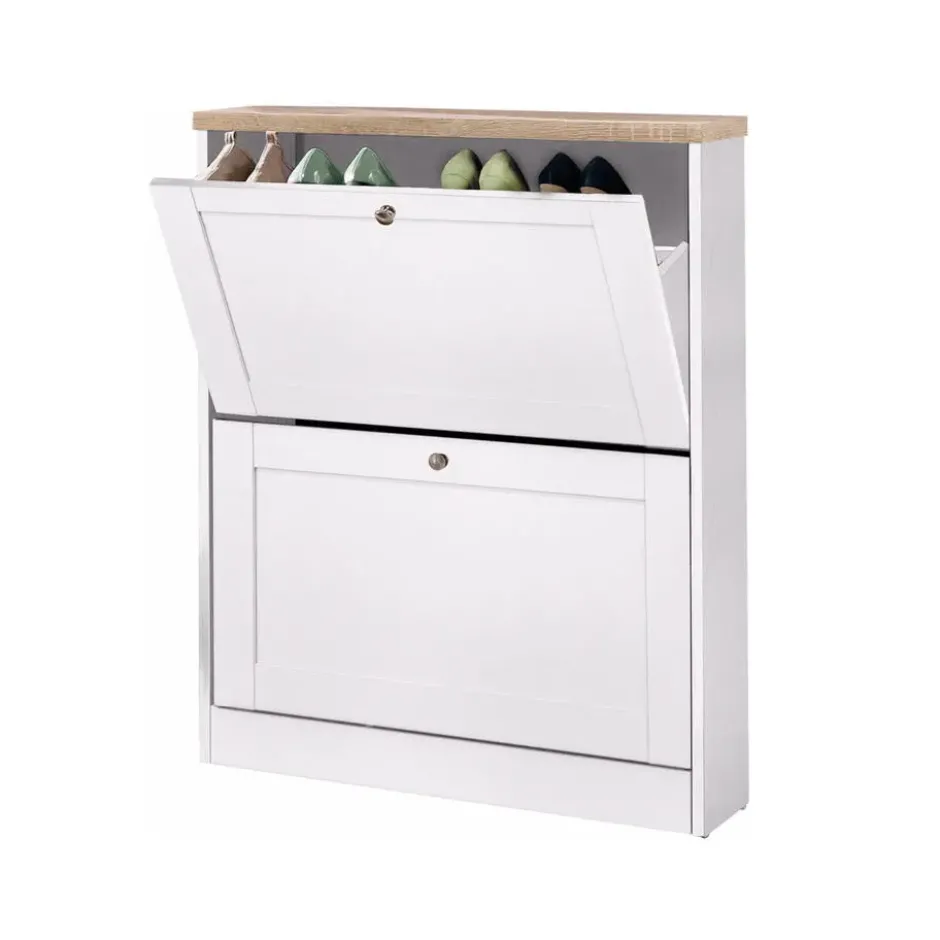 Heide - Schoenenkast met 2 kleppen in wit hout effect
