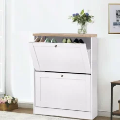 Heide - Schoenenkast met 2 kleppen in wit hout effect