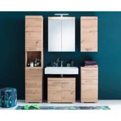 Hioshop AmandaMando spiegelkast 2 deuren licht eiken decor- spiegelglas