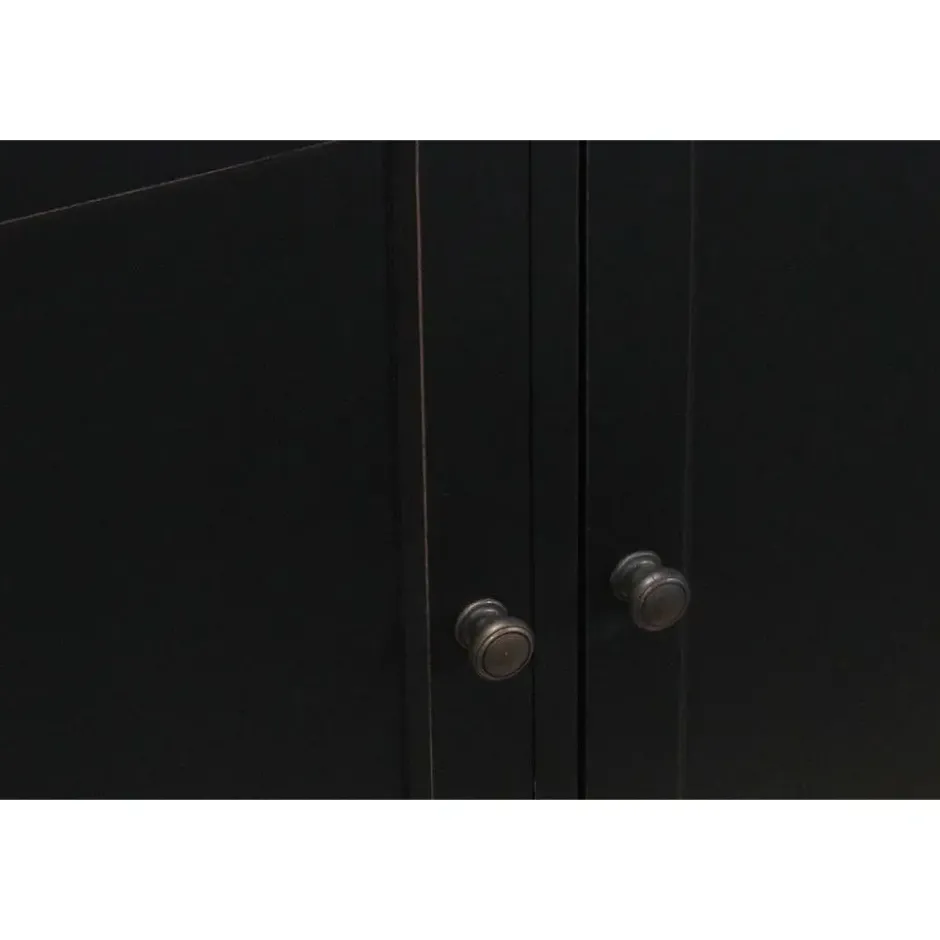 Hioshop Amaretta vitrinekast 4 deuren- zwart antiek gepatineerd Breedte 186