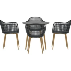 Hioshop Anafi tuinmeubelset tafel 80x80cm 4 stoelen zwart