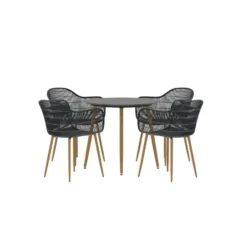 Hioshop Anafi tuinmeubelset tafel 80x80cm 4 stoelen zwart