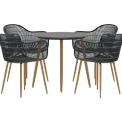 Hioshop Anafi tuinmeubelset tafel 80x80cm 4 stoelen zwart