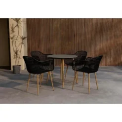 Hioshop Anafi tuinmeubelset tafel 80x80cm 4 stoelen zwart