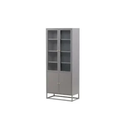 Hioshop Bakal vitrinekast 2 glazen deuren- 2 deuren lichtgrijs