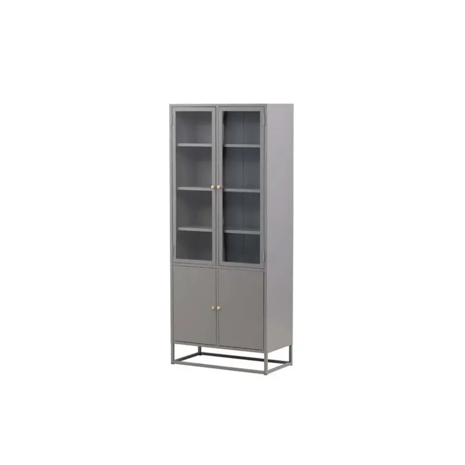 Hioshop Bakal vitrinekast 2 glazen deuren- 2 deuren lichtgrijs