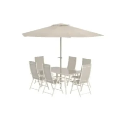 Hioshop Brekki tuinmeubelset parasol- tafel 90x150cm 6 stoelen beige