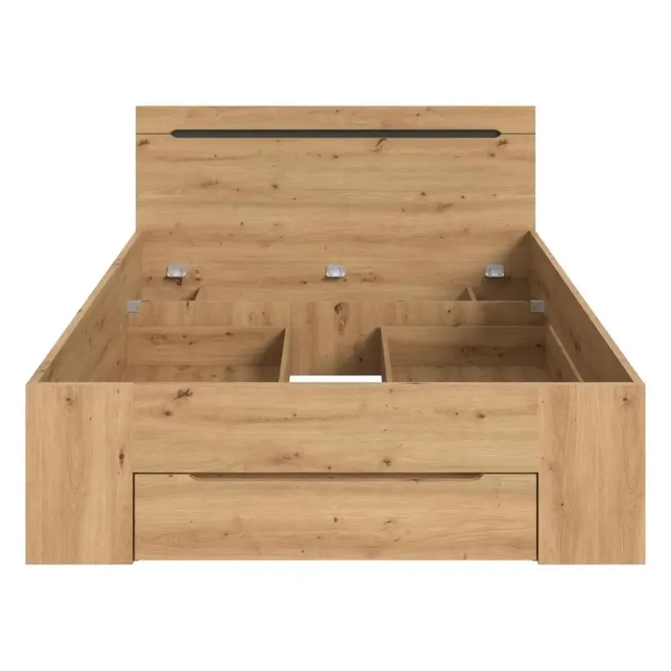 Hioshop Canu bed 140x200cm 3 laden grijs- eik decor