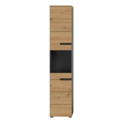 Hioshop Canu kolomkast 2 deuren- 1 plank eiken decor- grijs
