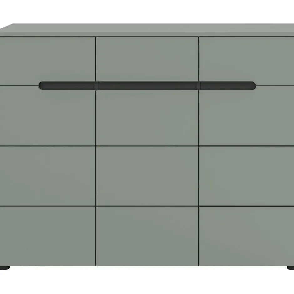 Hioshop Canu schoenenkast 3 deuren- 3 lades stofgroen- donkergrijs