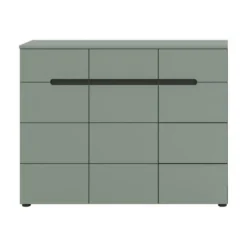Hioshop Canu schoenenkast 3 deuren- 3 lades stofgroen- donkergrijs
