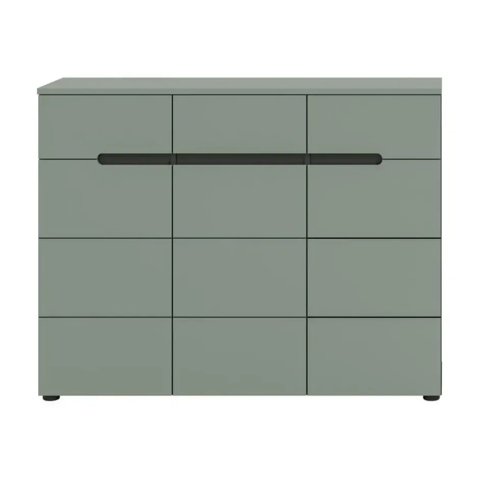 Hioshop Canu schoenenkast 3 deuren- 3 lades stofgroen- donkergrijs