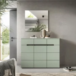 Hioshop Canu schoenenkast 3 deuren- 3 lades stofgroen- donkergrijs