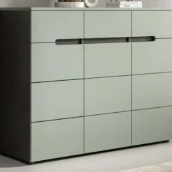 Hioshop Canu schoenenkast 3 deuren- 3 lades stofgroen- donkergrijs