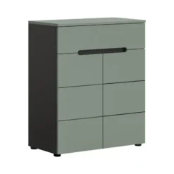 Hioshop Canu schoenenkast 2 deuren- 1 lade stofgroen- donkergrijs