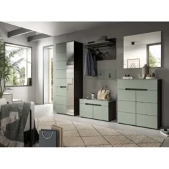 Hioshop Canu schoenenkast 2 deuren- 1 lade stofgroen- donkergrijs