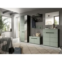 Hioshop Canu schoenenkast 2 deuren- 1 lade stofgroen- donkergrijs