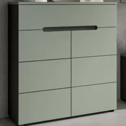 Hioshop Canu schoenenkast 2 deuren- 1 lade stofgroen- donkergrijs
