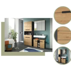 Hioshop Canu spiegelkast 3 spiegeldeuren eiken decor- grijs